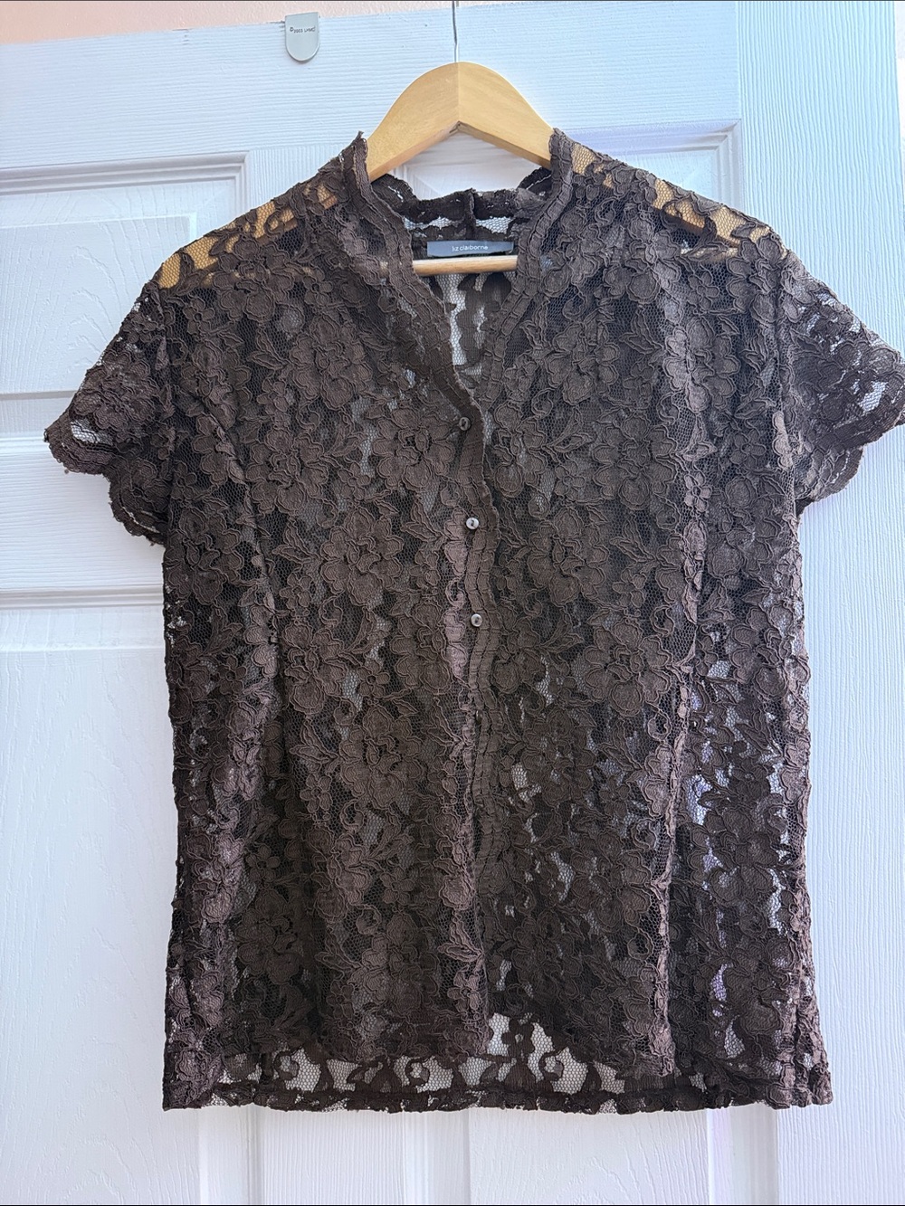 Liz Claiborne Brown Floral Lace Button-Up Blouse